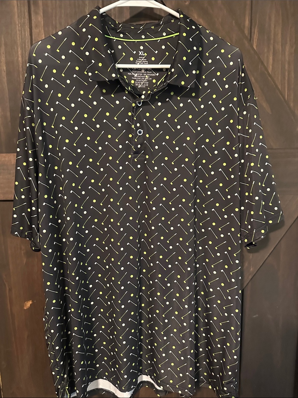 Men's Black Golf Polo with Lime Dot/Golf Club Pattern - Performance Shirt - XL